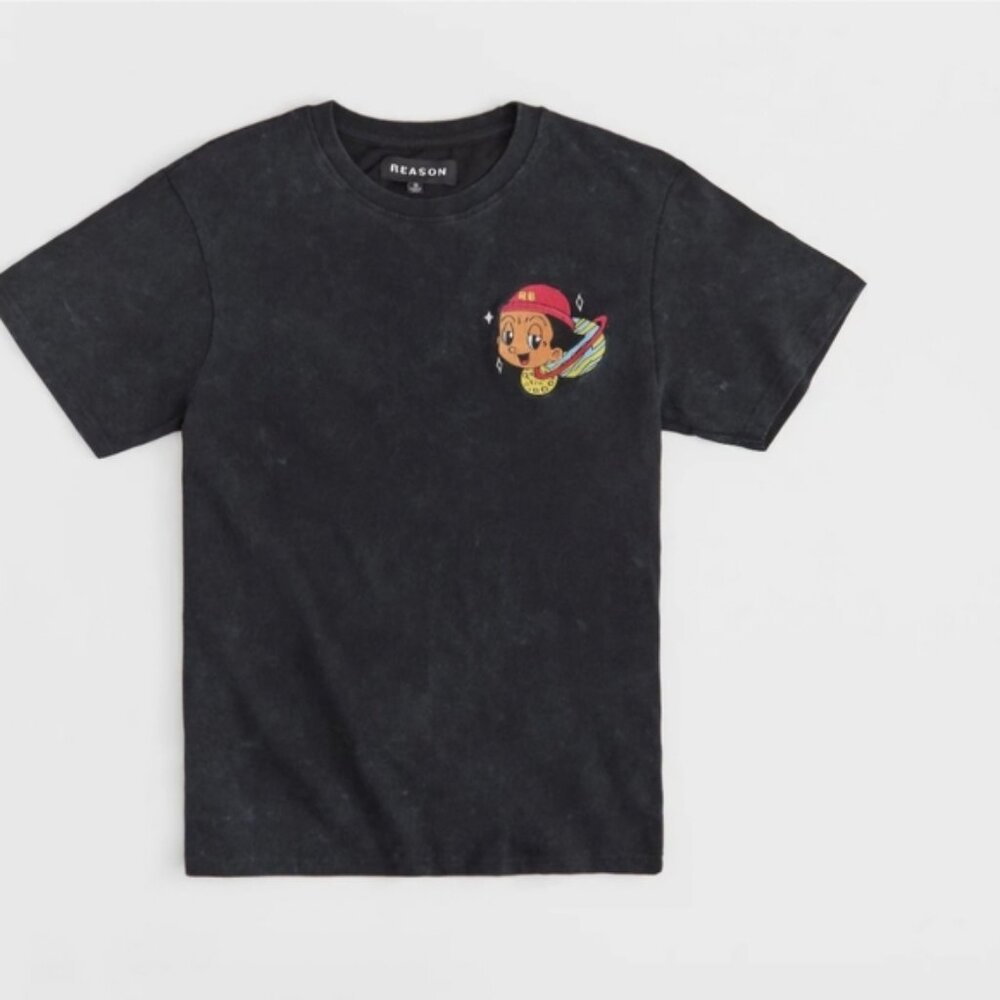 Black Tee with Colorful Cartoon Design
